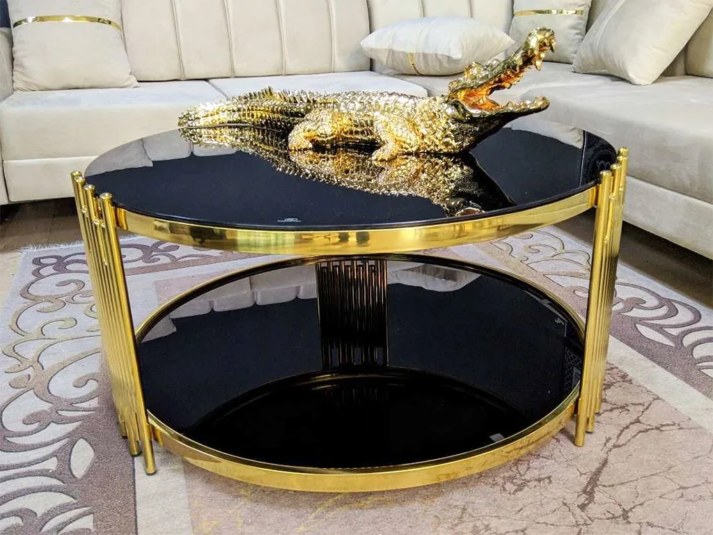 Couchtisch "Milan" Rund 90 cm Schwarz Gold Wohnzimmer Tisch