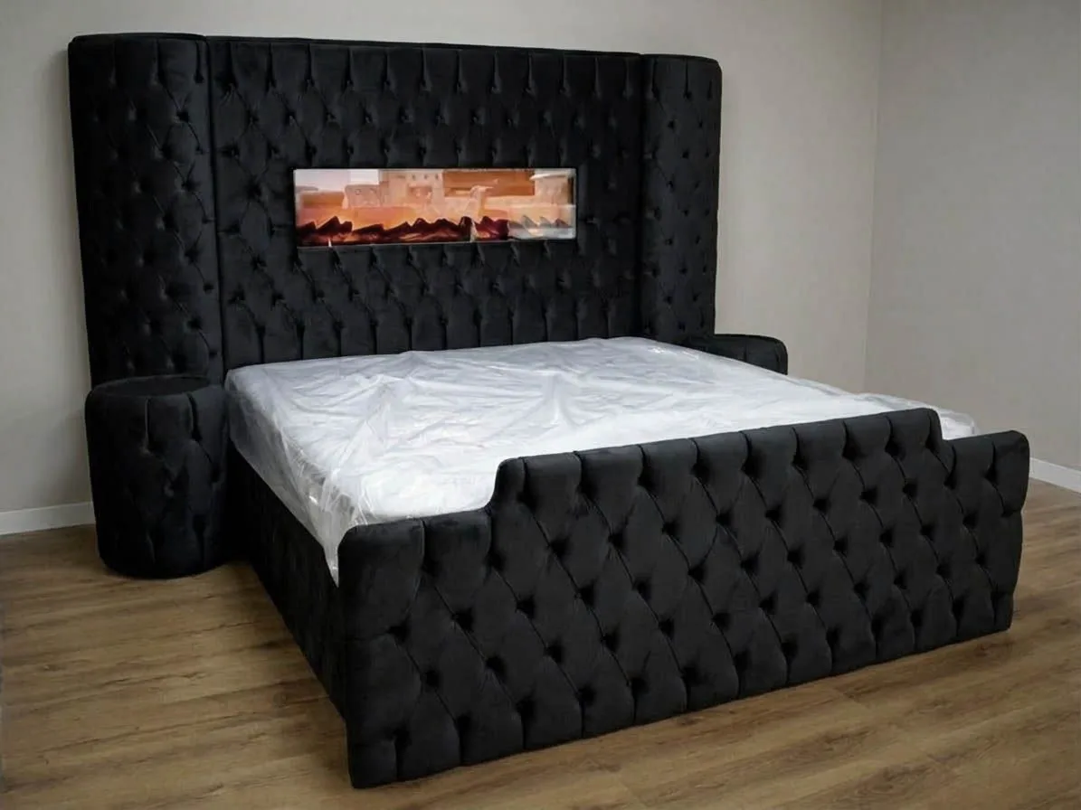 Chesterfield Bett "Baron" Farbauswahl Kamin Matratze Nachttische