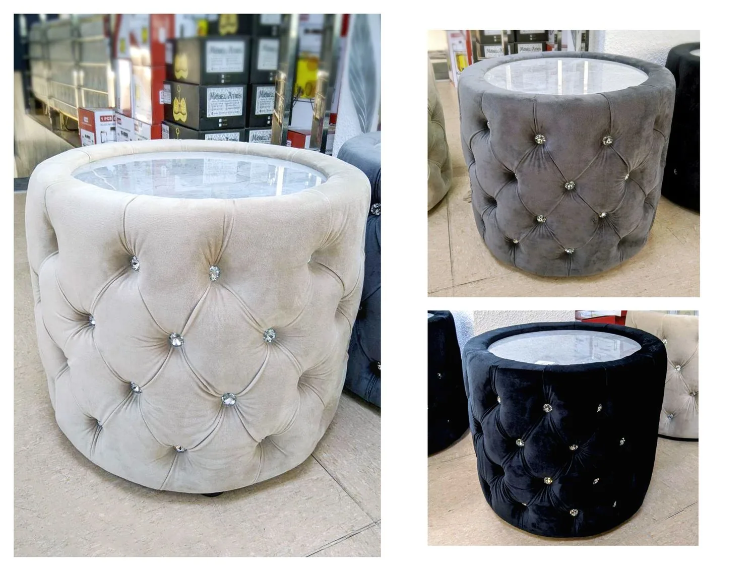 Chesterfield Beisteller Rund "Steve" Farbauswahl Wohnzimmer Couchtisch