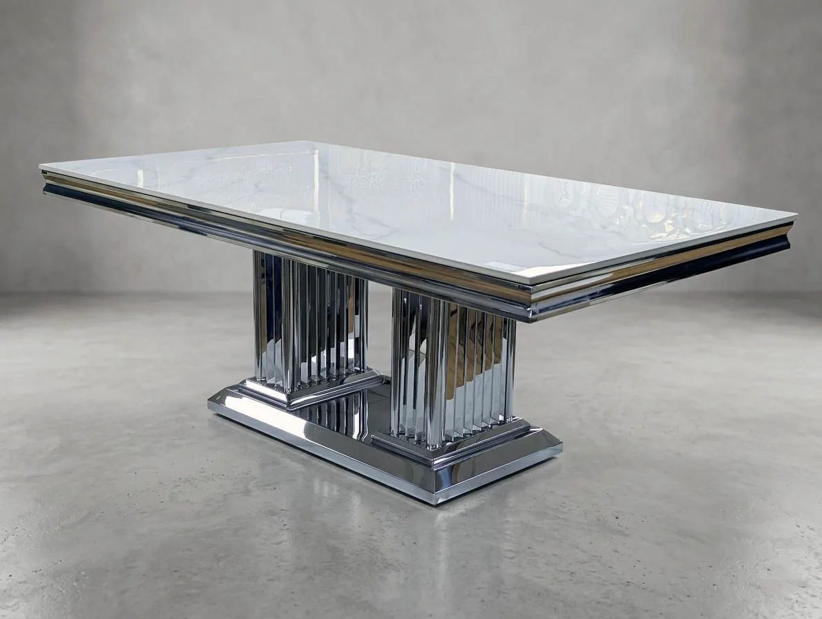 Design Couchtisch "Rex" 130x70 Weiss Silber