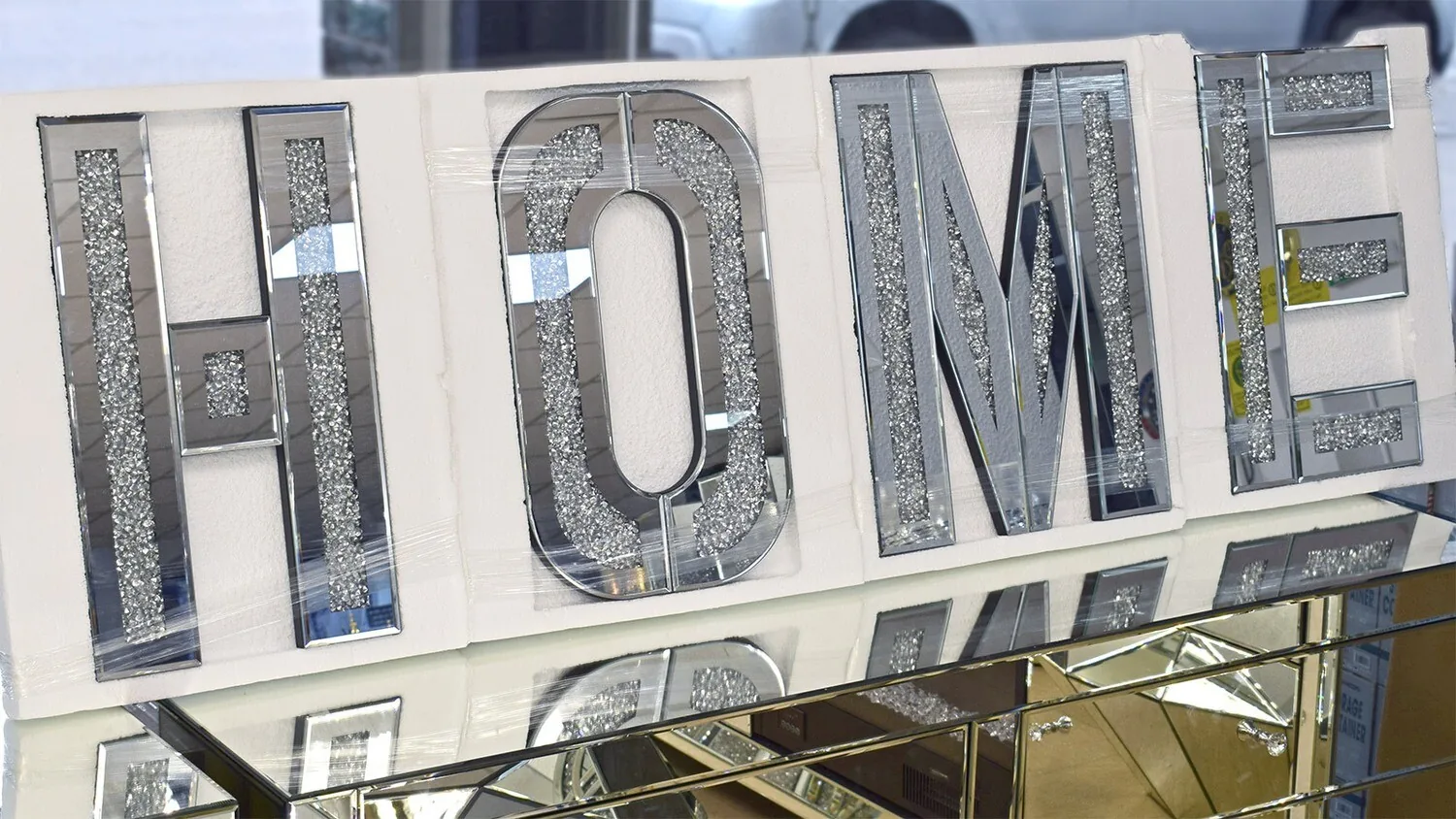 Diamant Wandbild Home Verspiegelt Schild Deko Spiegel Crushed