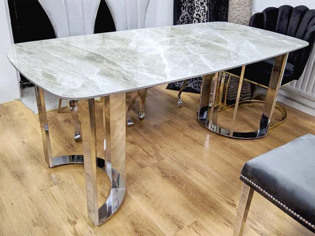 Esstisch "Paradies" 180x90 cm Beige Silber Marmor-Design Küche