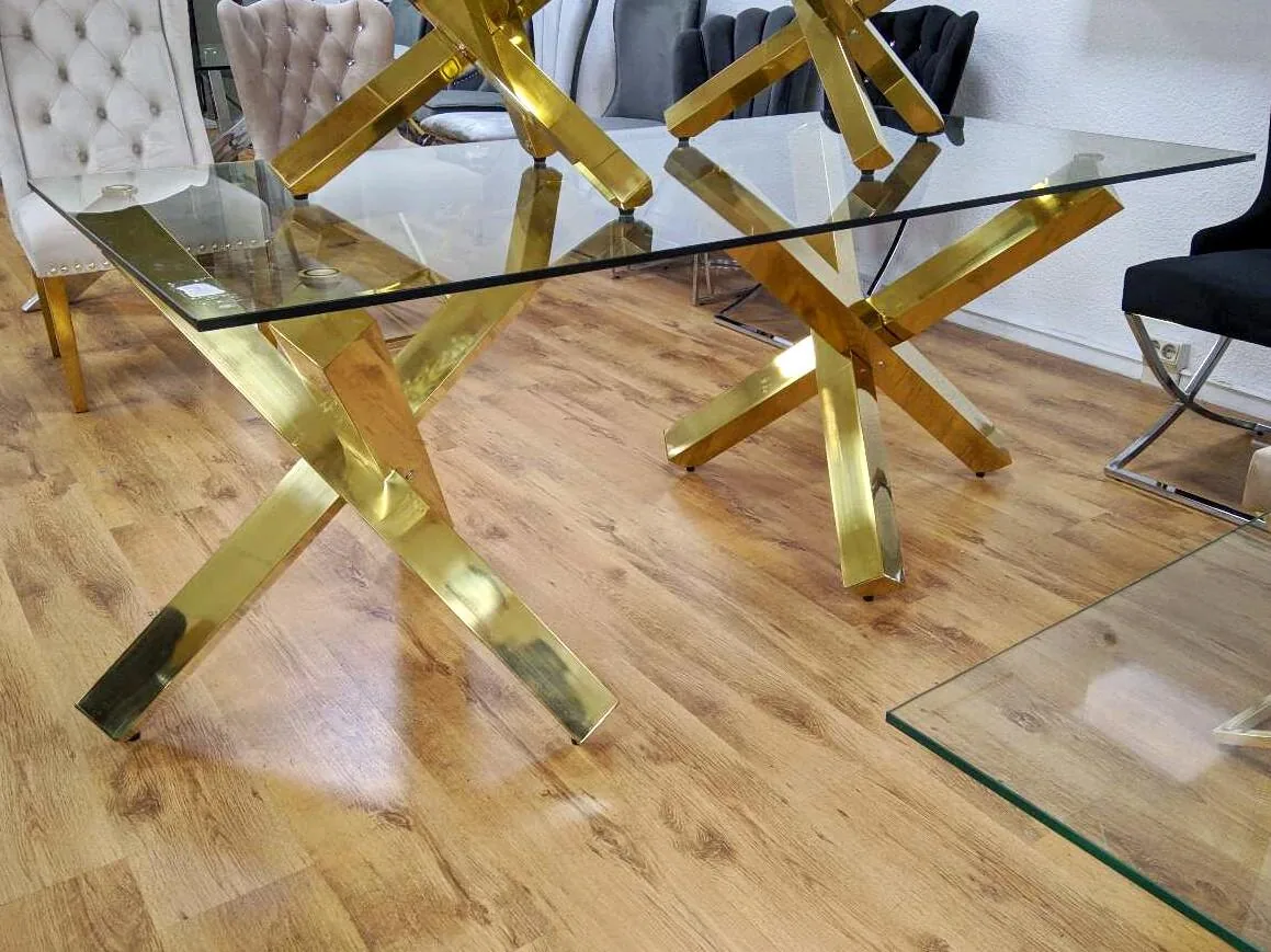 Design Esstisch "Schatz" 180x90 Glasplatte Gold Esszimmer