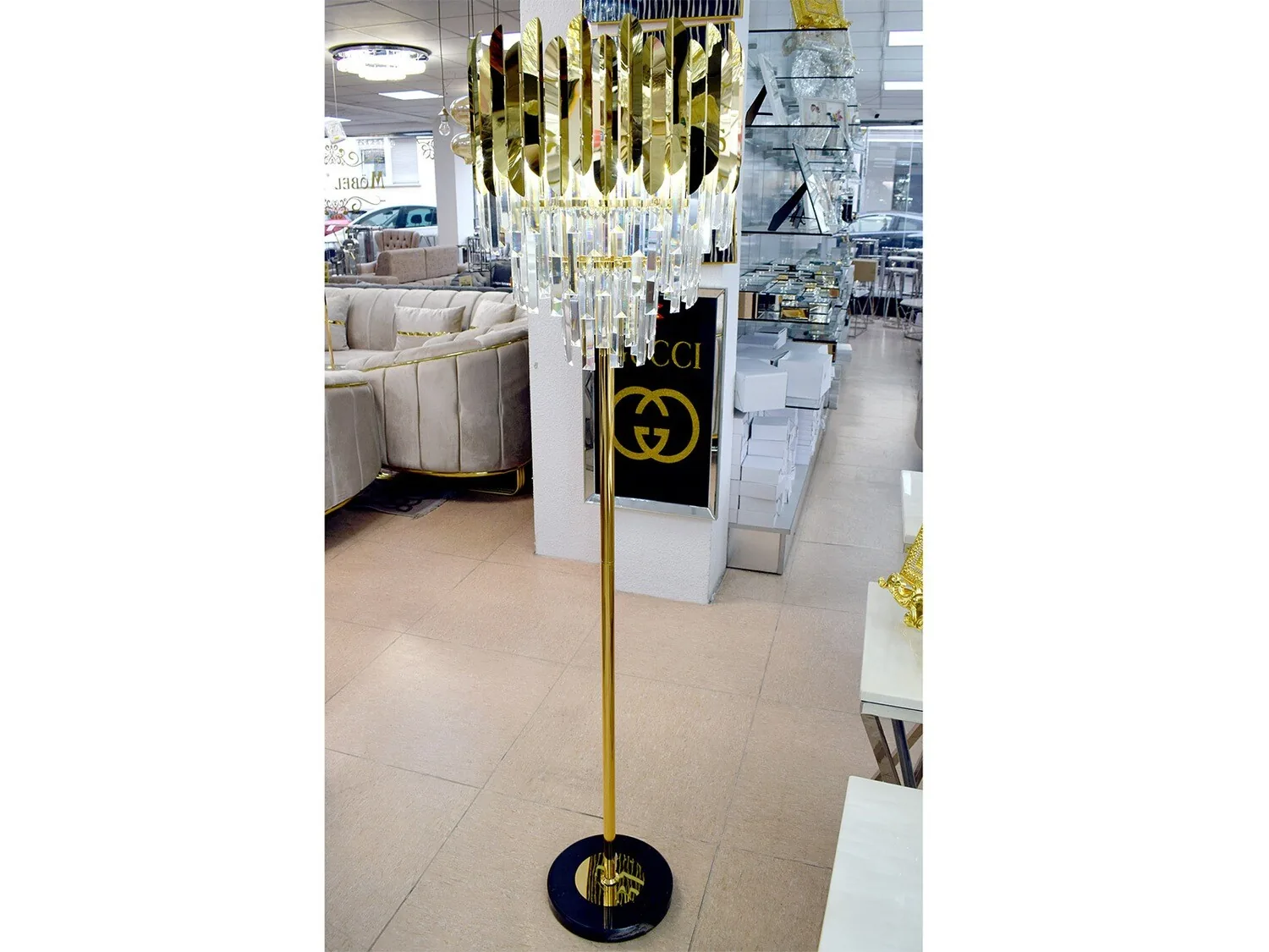 Deko Stehlampe "Palast" Gold Steine Design + LED