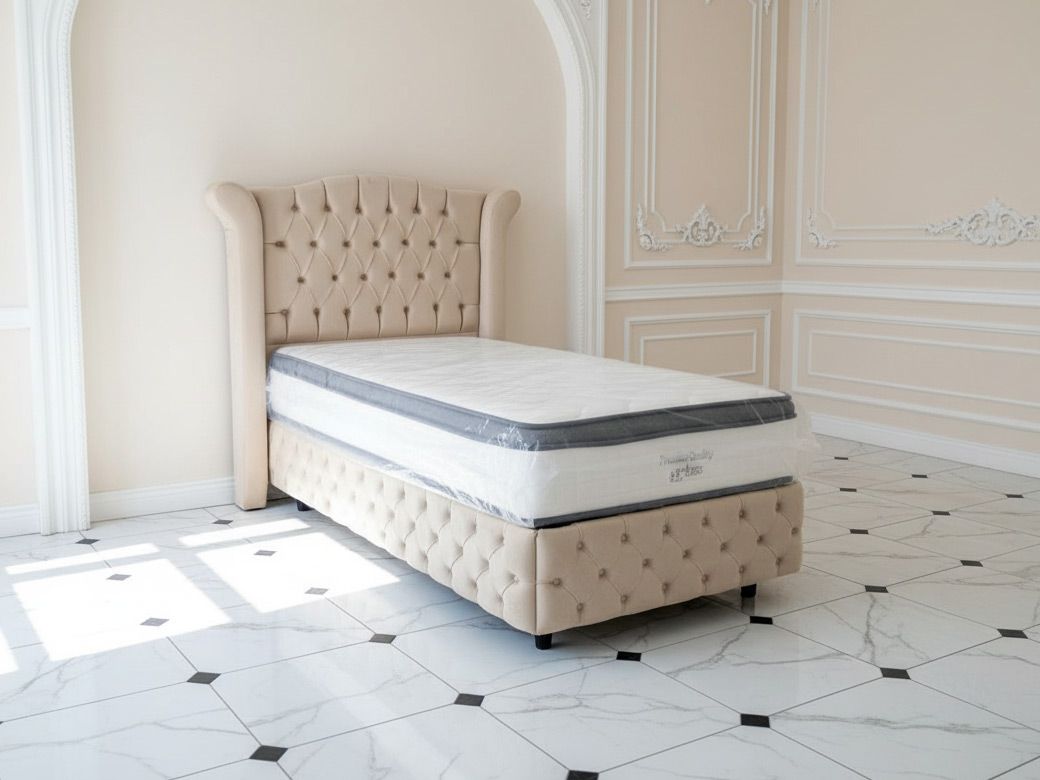 Chesterfield Einzelbett "Finn" 100x200 cm Farbauswahl + Matratze + Stauraum