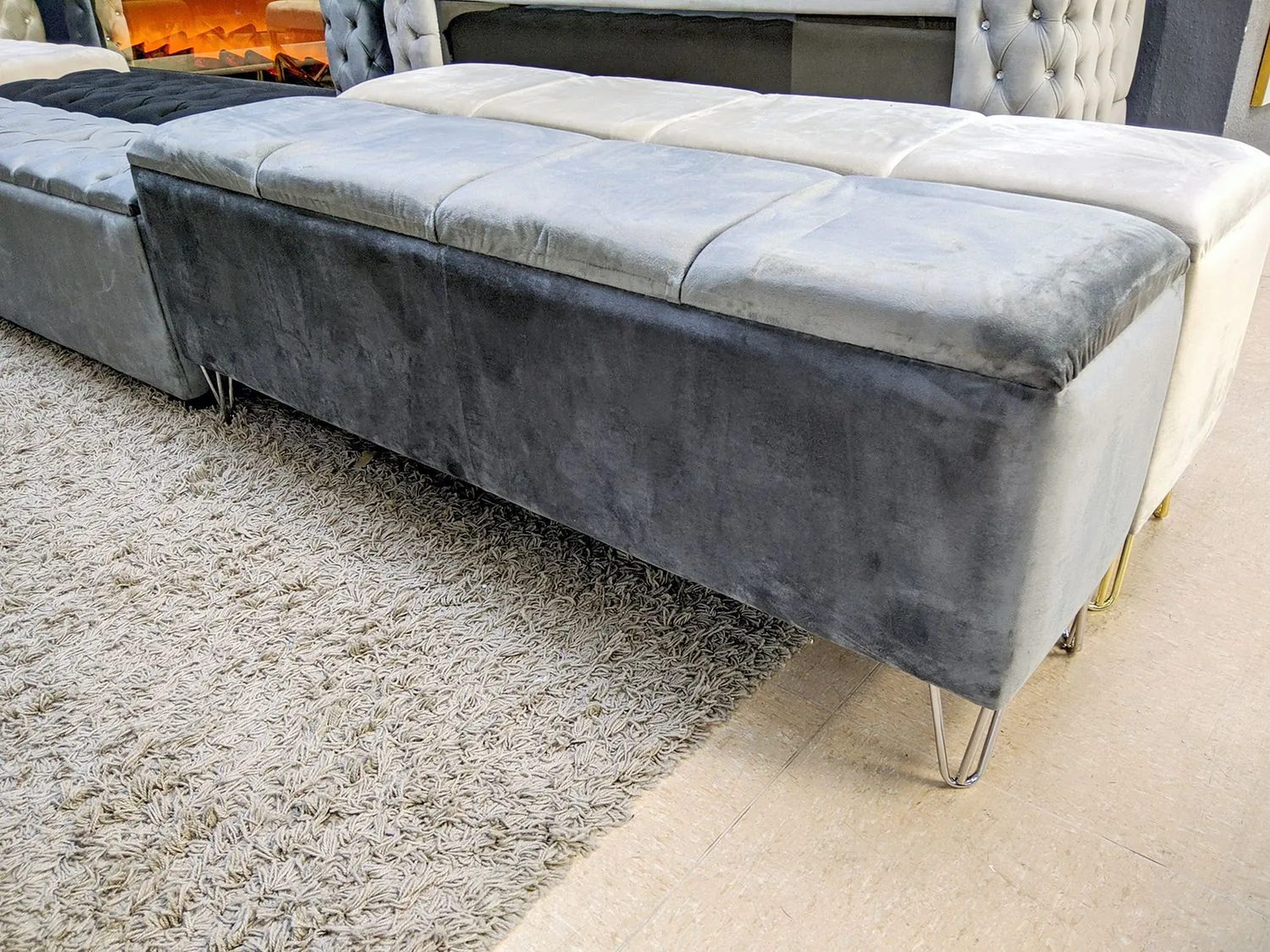 Design Sitzbank "Nick" Grau Silber Truhe Stauraum