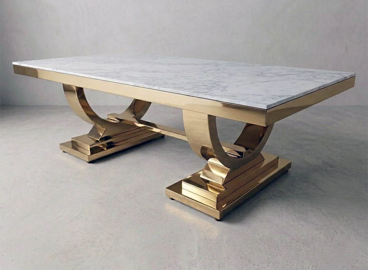 Design Couchtisch "Nova" 130x70 Grau Gold Marmor-Optik Wohnzimmer