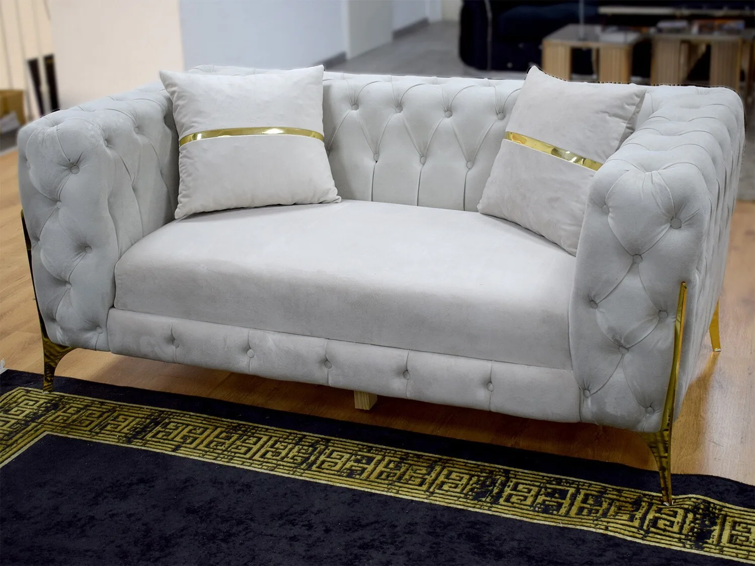 Chesterfield Sofa  "Kent 3" 3-2-1 Beige Gold Couch Garnitur
