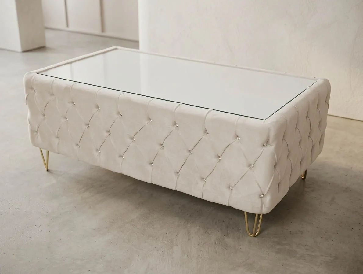 Chesterfield Couchtisch "Winston" 130x70 cm Farbauswahl Glas