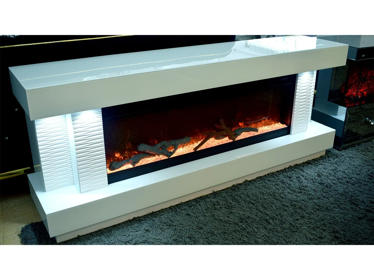 Lowboard Spiegel Kamin "Dana" 180 cm 200 cm Farbauswahl Heizfunktion LED