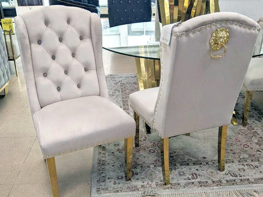 Luxus Chesterfield Stuhl "Nizza" Beige Gold Löwe Esszimmer