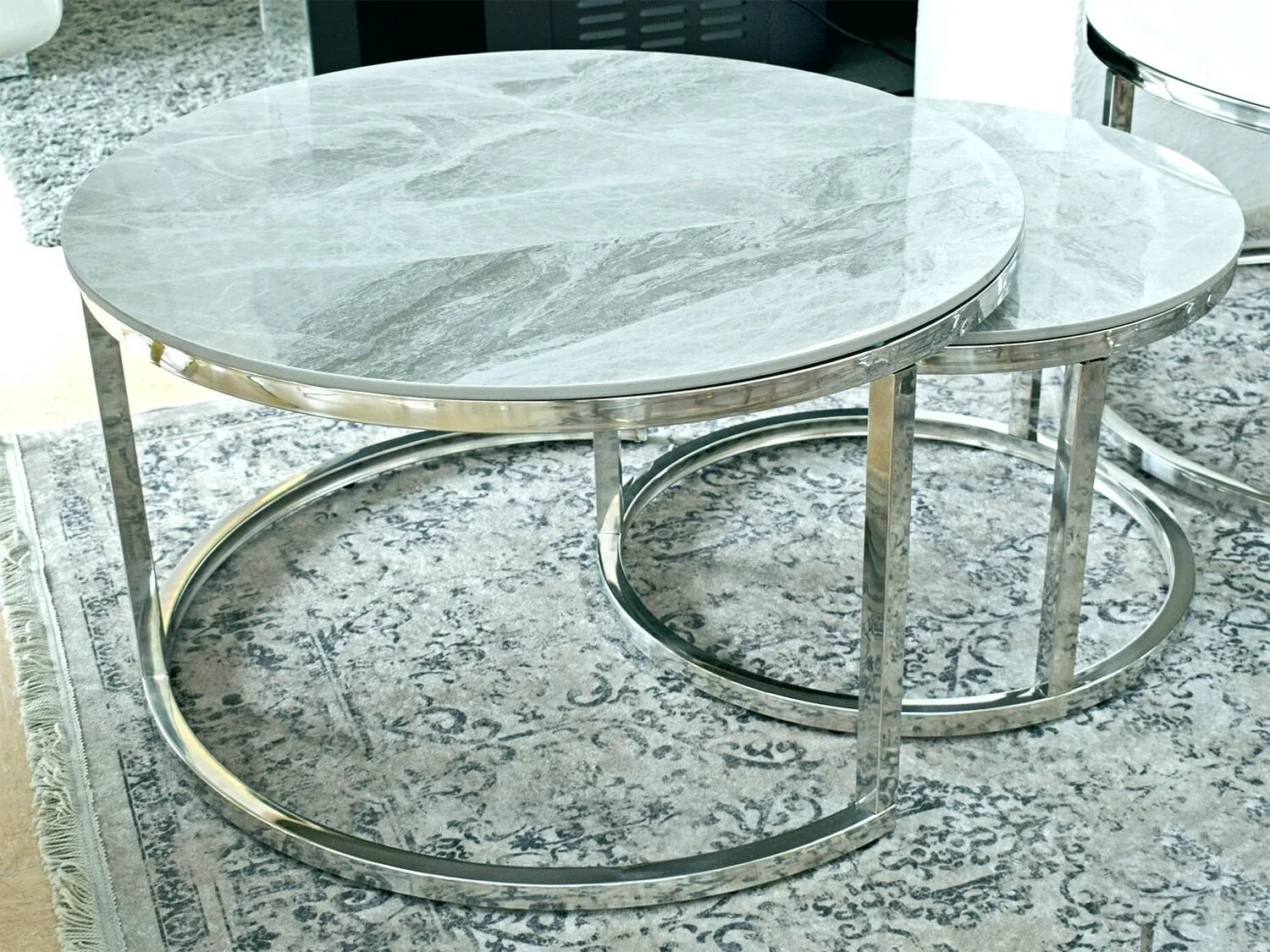 2er-Set Couchtisch "Markus" Grau Silber Marmor-Design