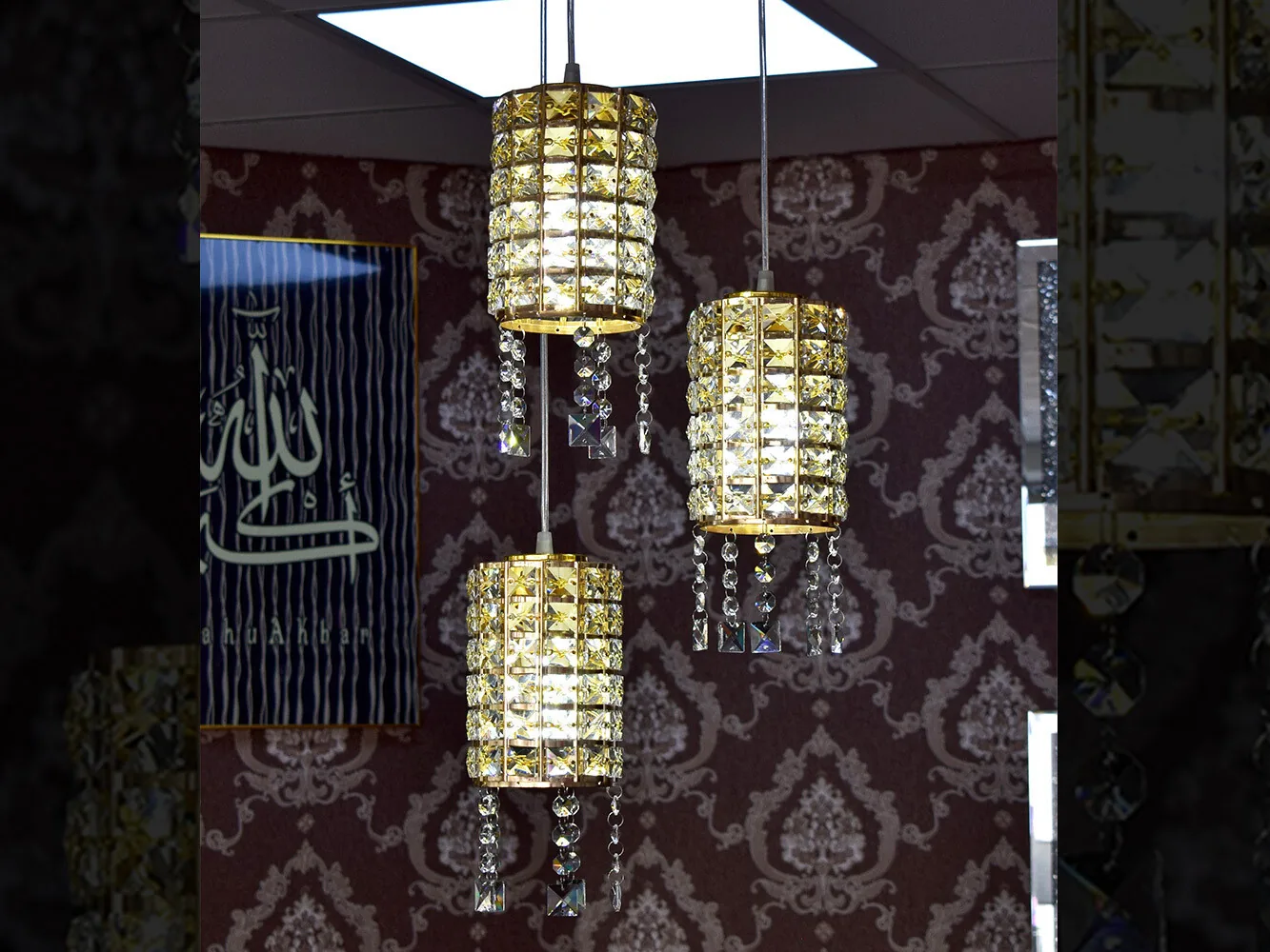 3er Set Hängelampe Gold Deckenlampe Kristall-Design Licht