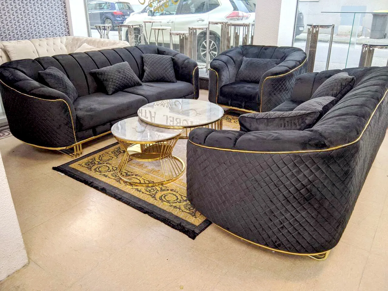 XL Chesterfield Sofa "Artus" 3-3-1 Schwarz Gold + Farbauswahl Wohnzimmer