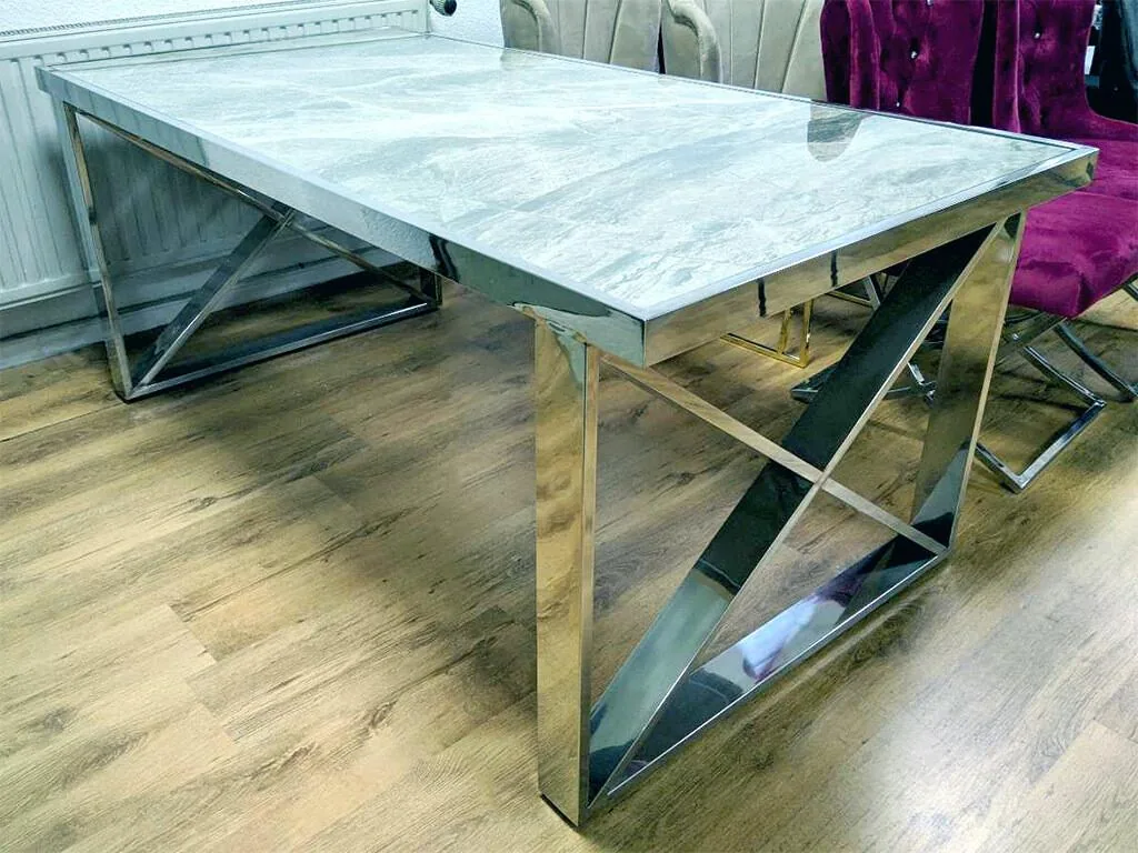 Esstisch 180x90 cm "Turin" Grau Silber Esszimmer Küche