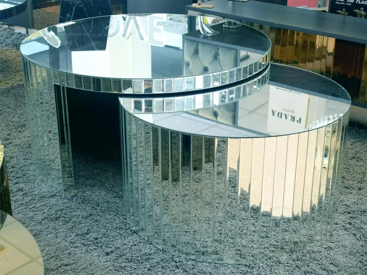2er-Set Spiegel Couchtisch "Marta" Silber Wohnzimmer
