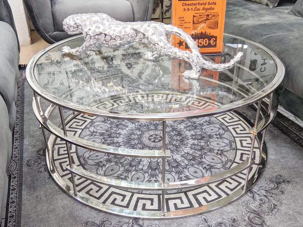 Couchtisch 100 cm Silber "Doris" Glasplatte Wohnzimmer