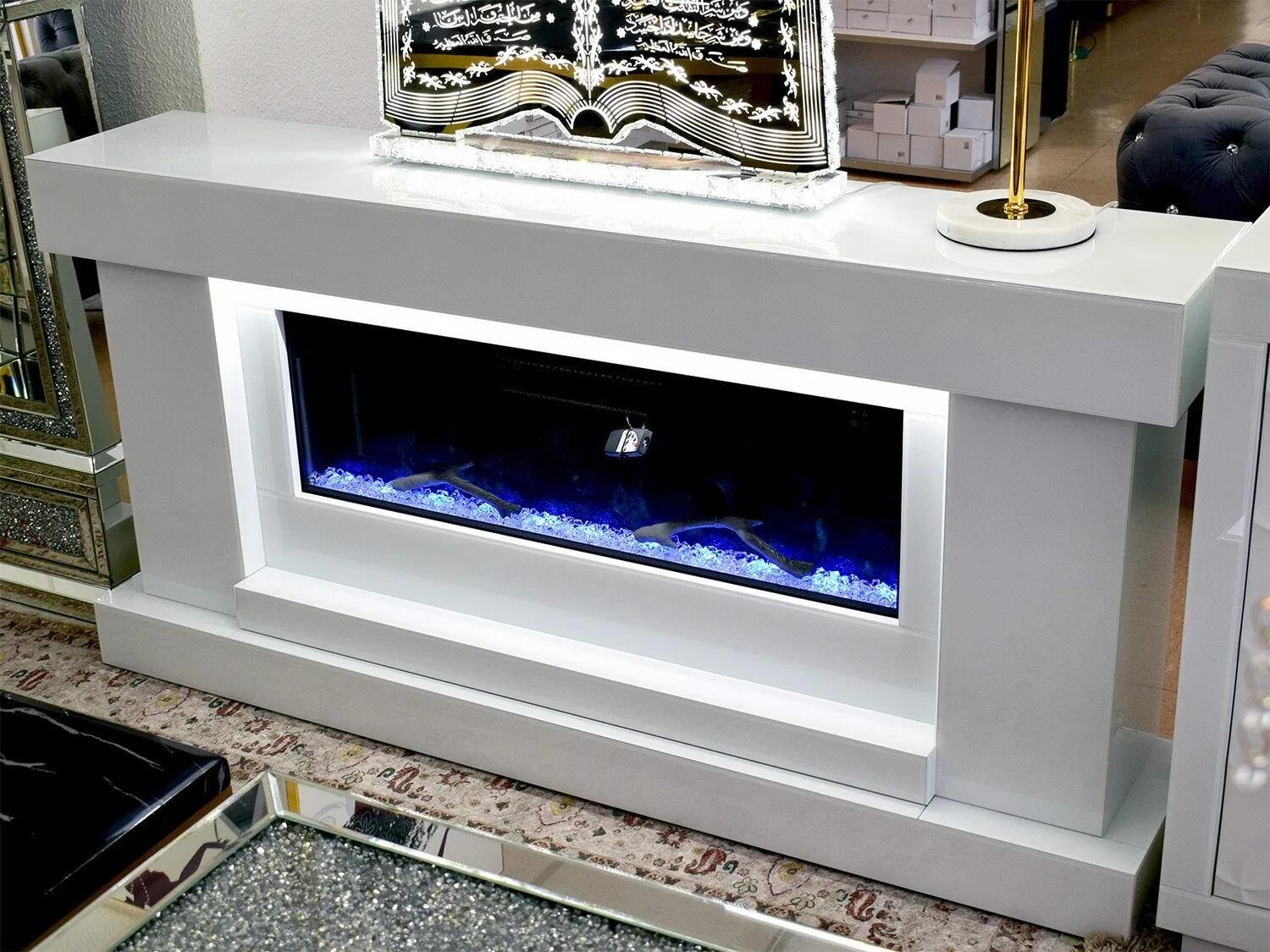 LED Lowboard Kamin "Dalia" Weiss Heizfunktion Farbwechsel Fernbedienung