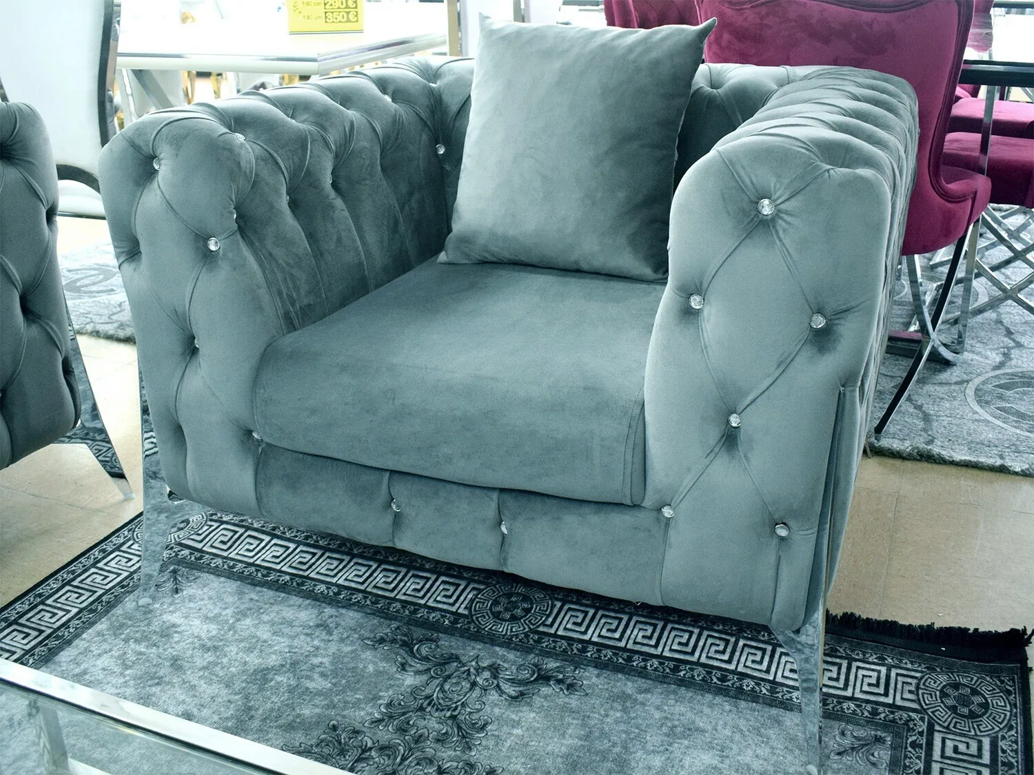 Chesterfield Sofa 3-3-1 "Kent 4" Grau Silber Couch Garnitur