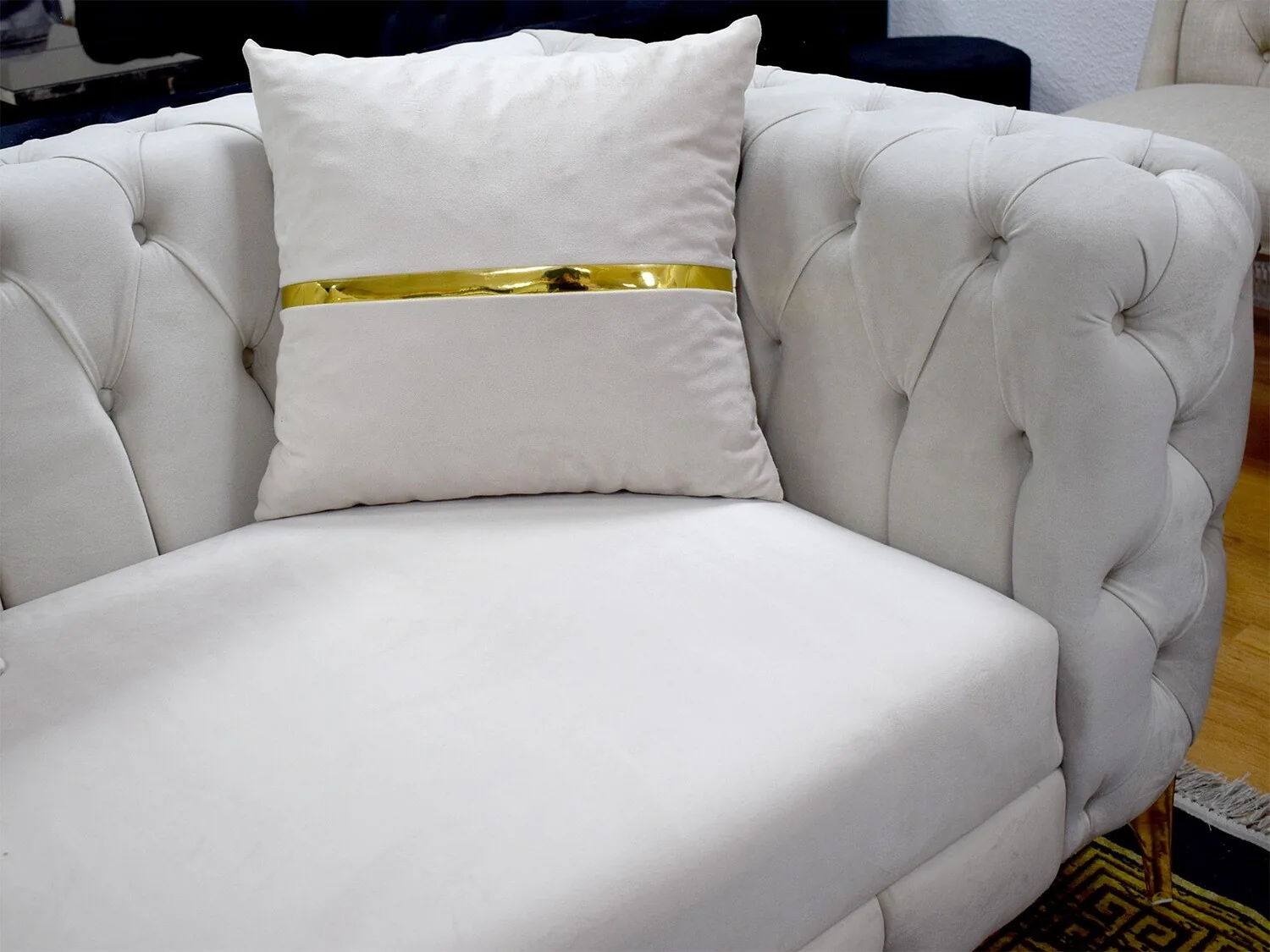 Chesterfield Sofa  "Kent 3" 3-2-1 Beige Gold Couch Garnitur