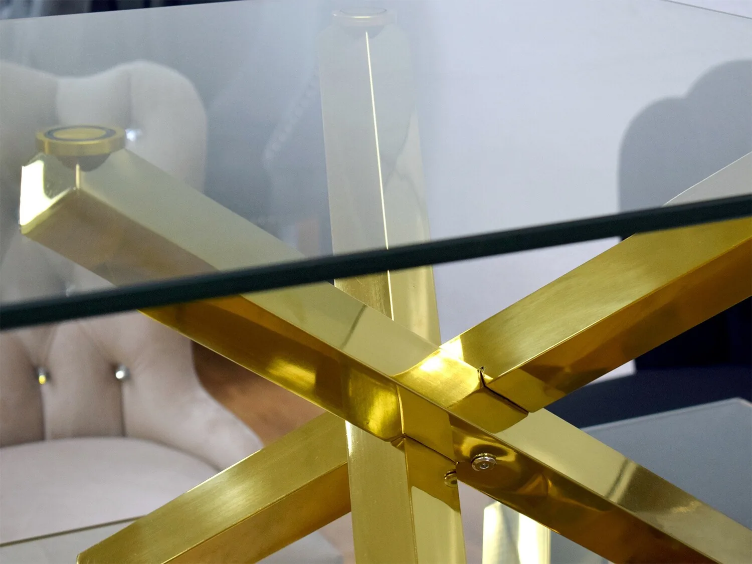 Design Couchtisch "Schatz" 130x70 Glasplatte Gold Wohnzimmer