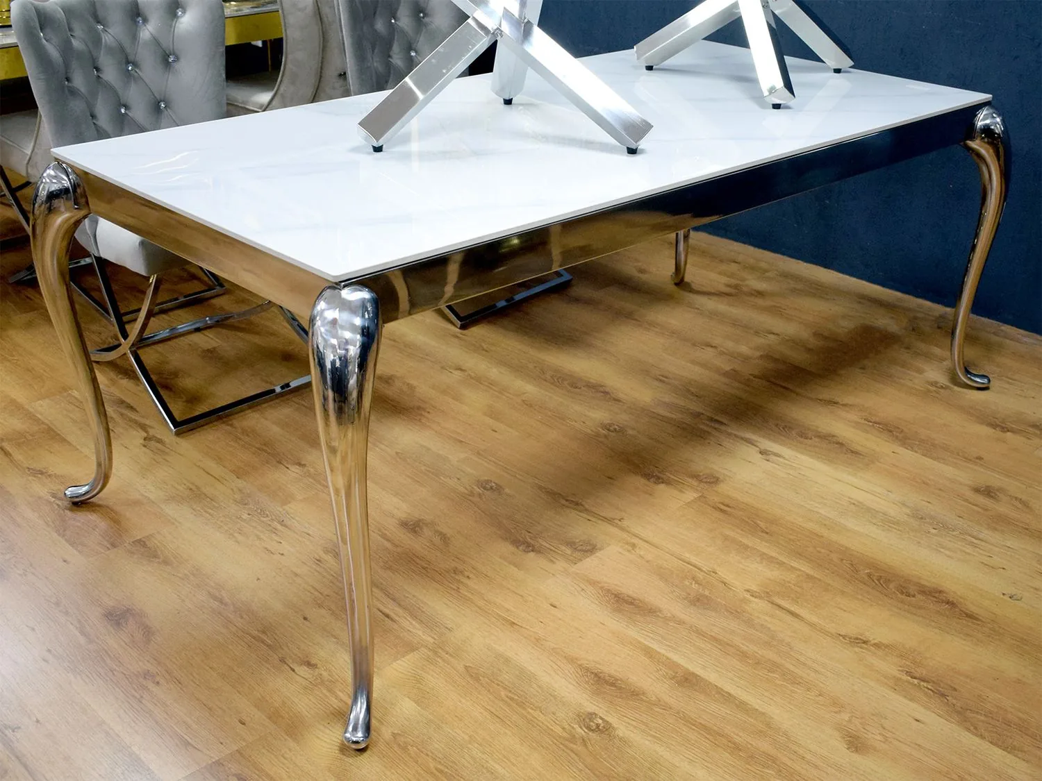 Design Esstisch "Rima" 180 cm Weiss Silber Marmor-Optik Wohnzimmer