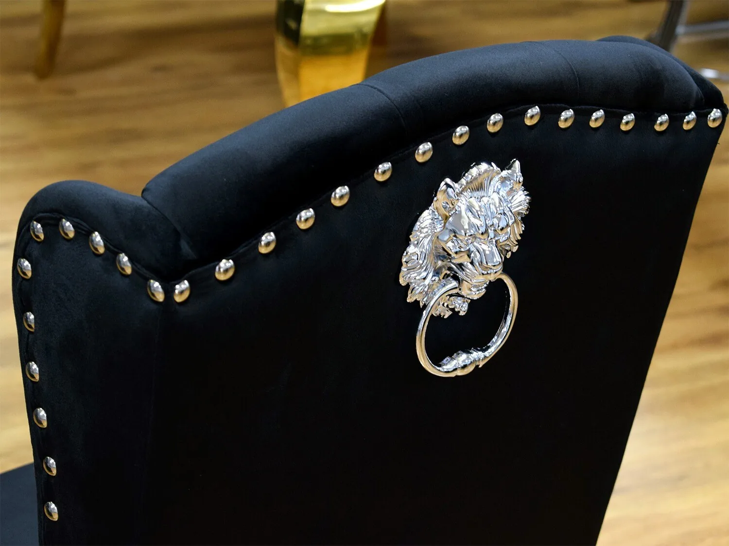 Luxus Chesterfield Stuhl "Nizza" Schwarz Silber Löwe Esszimmer