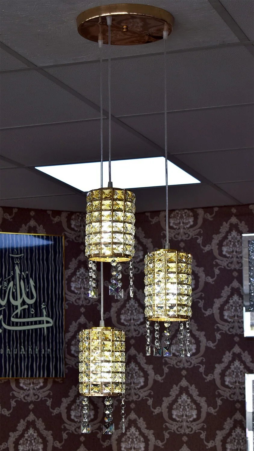 3er Set Hängelampe Gold Deckenlampe Kristall-Design Licht