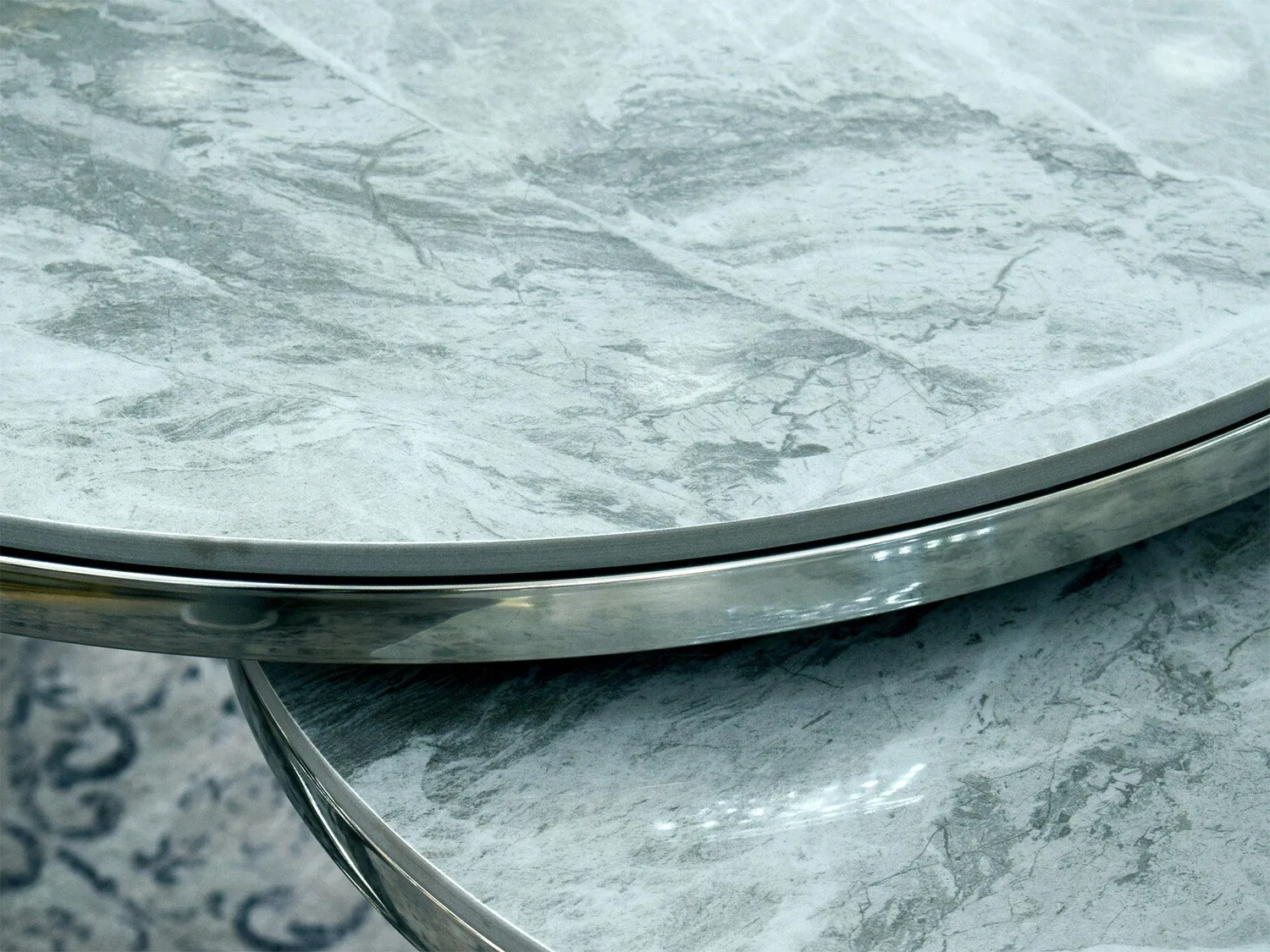 2er-Set Couchtisch "Markus" Grau Silber Marmor-Design