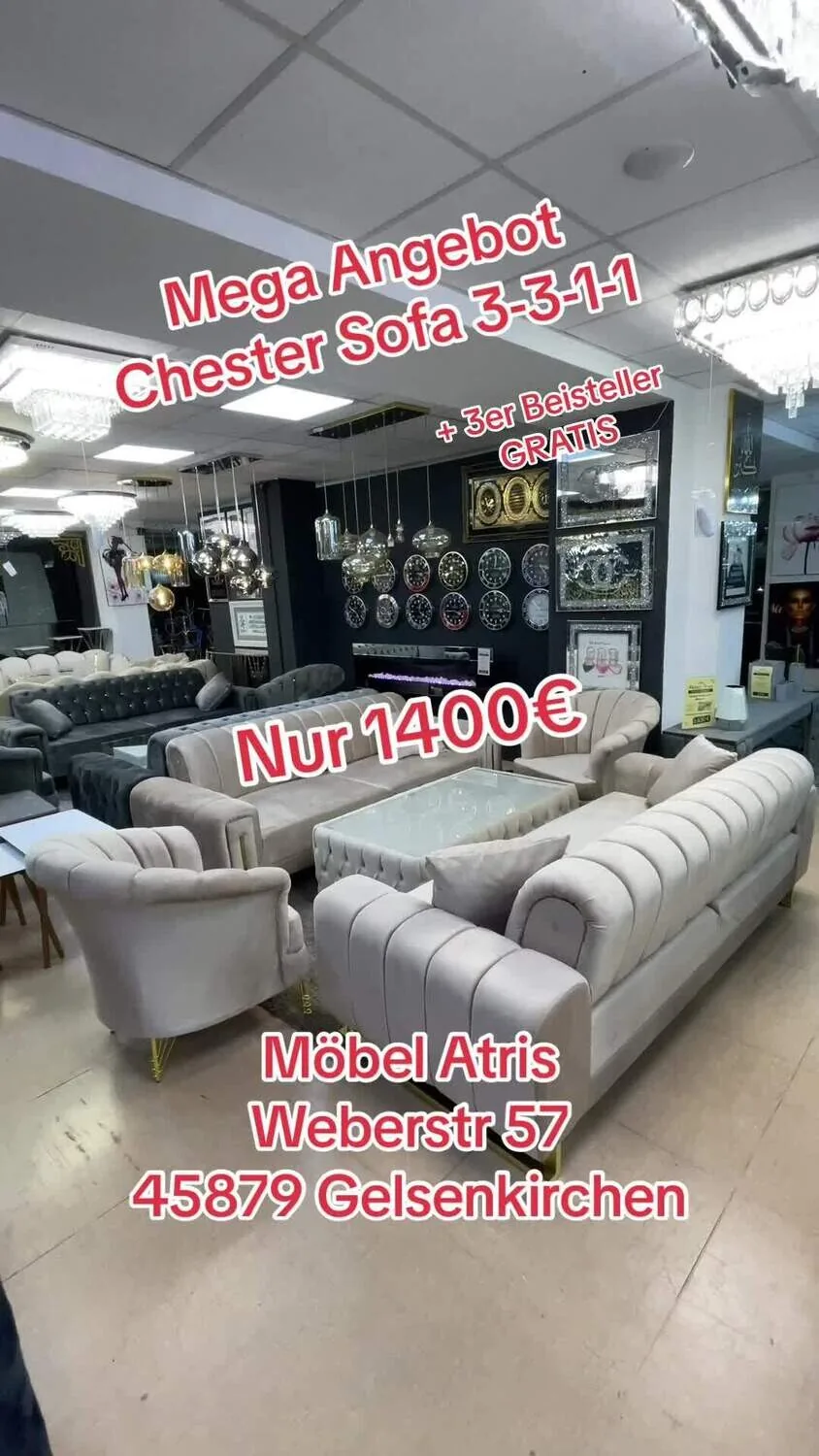 Design 3-3-1 Schlaf Sofa "Athen" Beige Gold Couch Garnitur