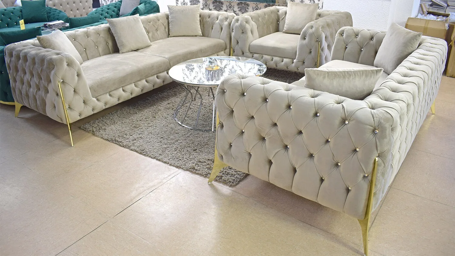 Chesterfield Sofa "Kent 2" 3-2-1 Farbauswahl Garnitur Couch