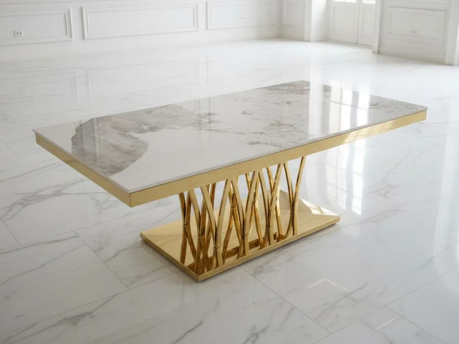 Design Couchtisch "Dennis" 130x70 Weiss Gold