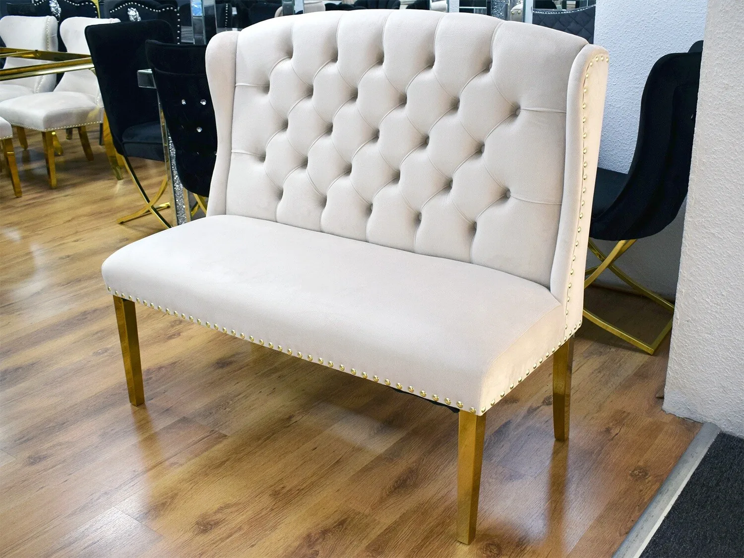 Chesterfield Sitzbank "Henry" Beige Gold 120 cm