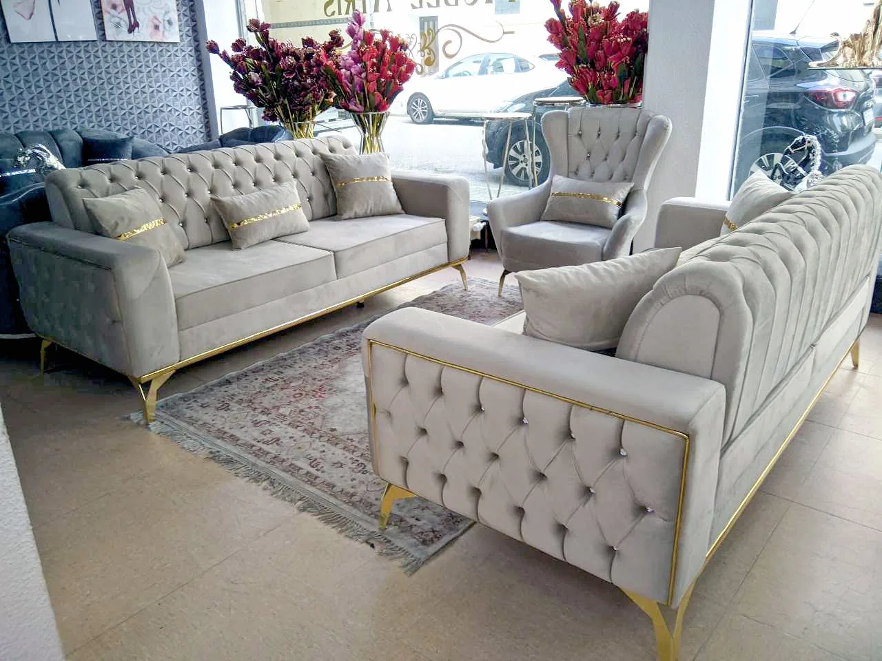 Chesterfield 3-3-1 Schlafsofa "Oslo" Farbauswahl Sofa-Garnitur Wohnzimmer Couch