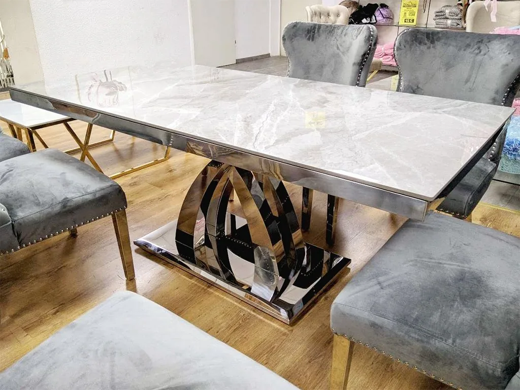 Design Esstisch "Star" 180x90 Grau Silber Marmor-Optik Wohnzimmer
