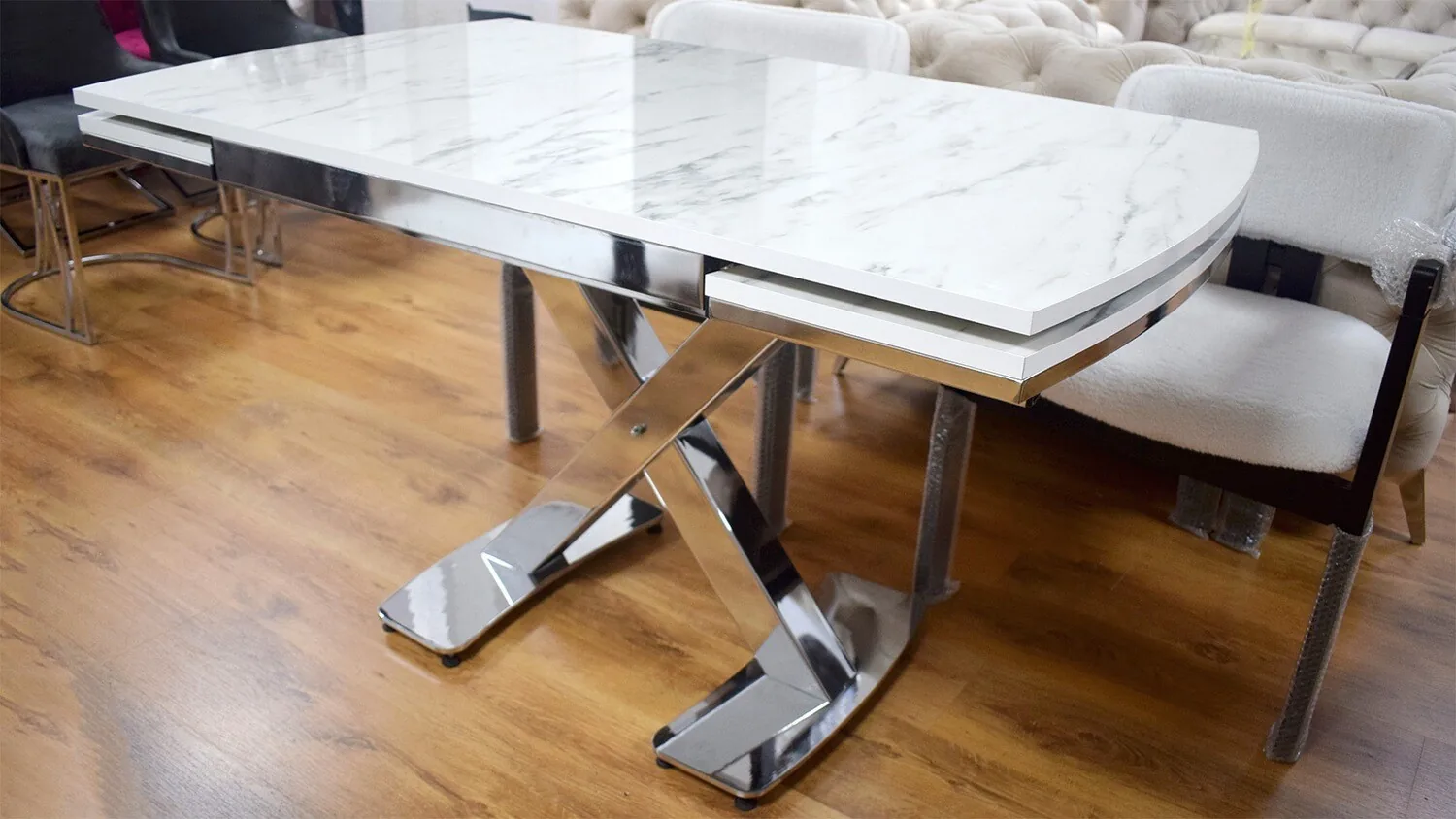 Esstisch Ausziehbar "Asal" 120 zu 180 cm Weiss Silber Küche Tisch