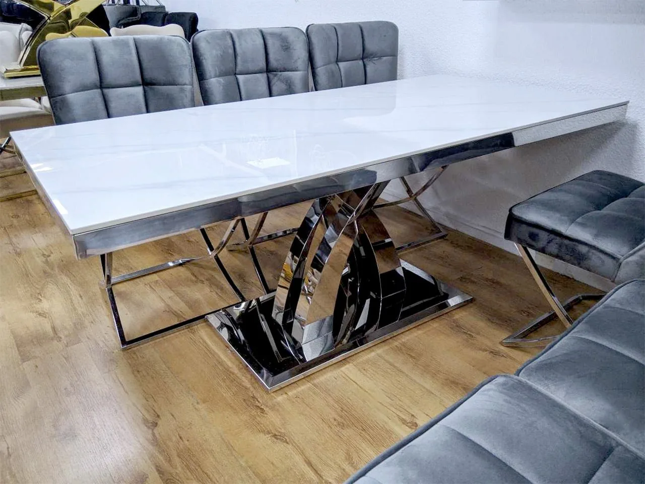 Esstisch 180x90 "Tara" Weiss Silber Esszimmer Tisch