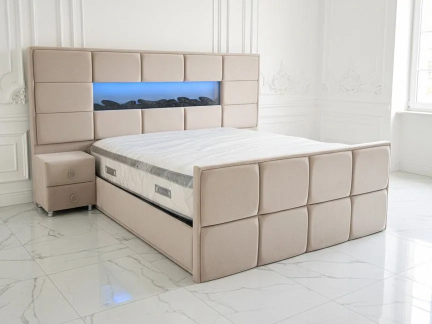 Design Bett "Mustang" Deko-Kamin Bettkasten Nachttische