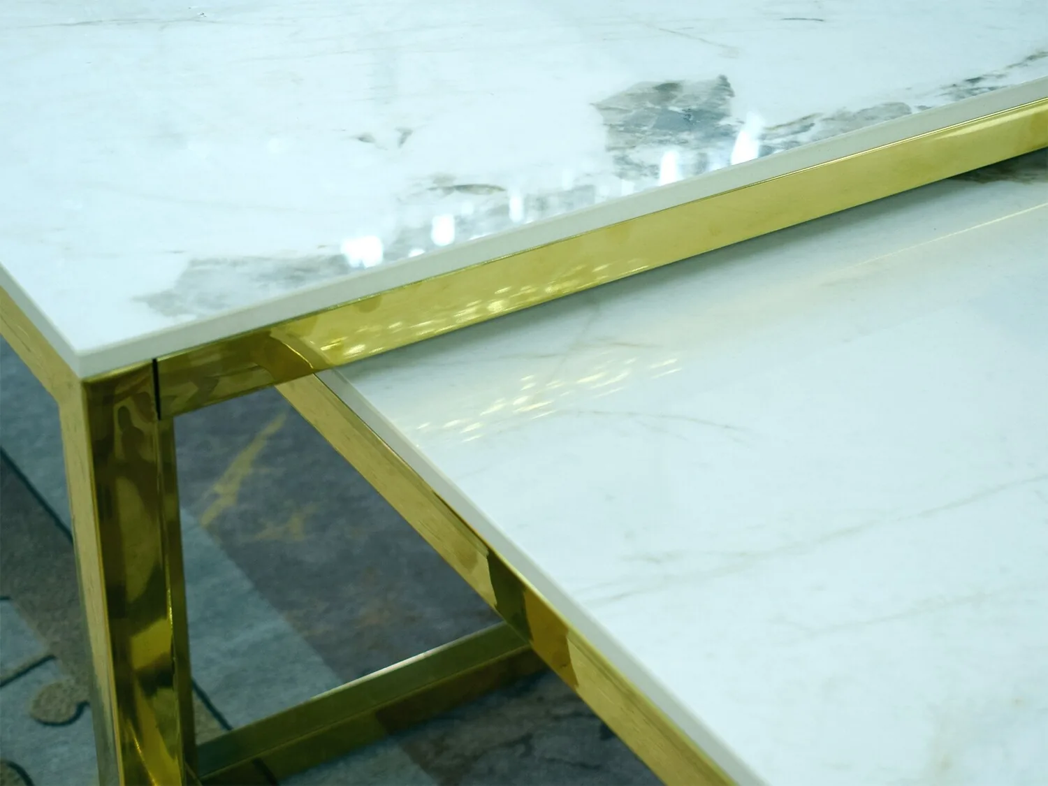 2er-Set Couchtisch "Tom" Weiss Gold Marmor-Design