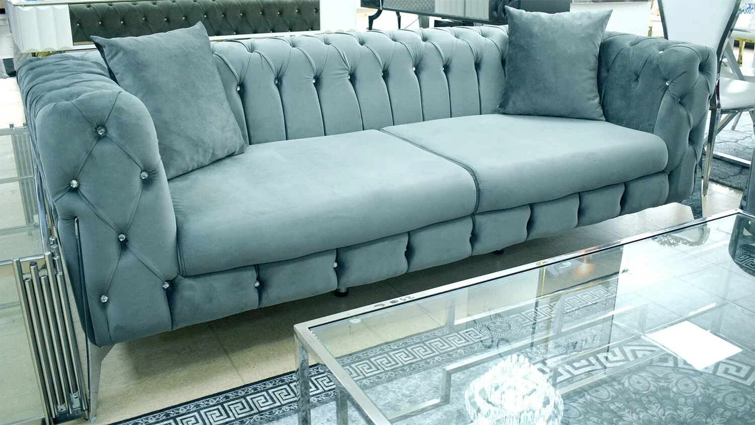 Chesterfield Sofa 3-3-1 "Kent 4" Grau Silber Couch Garnitur