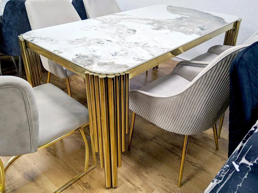 Design Esstisch "Gala" 160x90 Weiss Gold Silber Auswahl Esszimmer