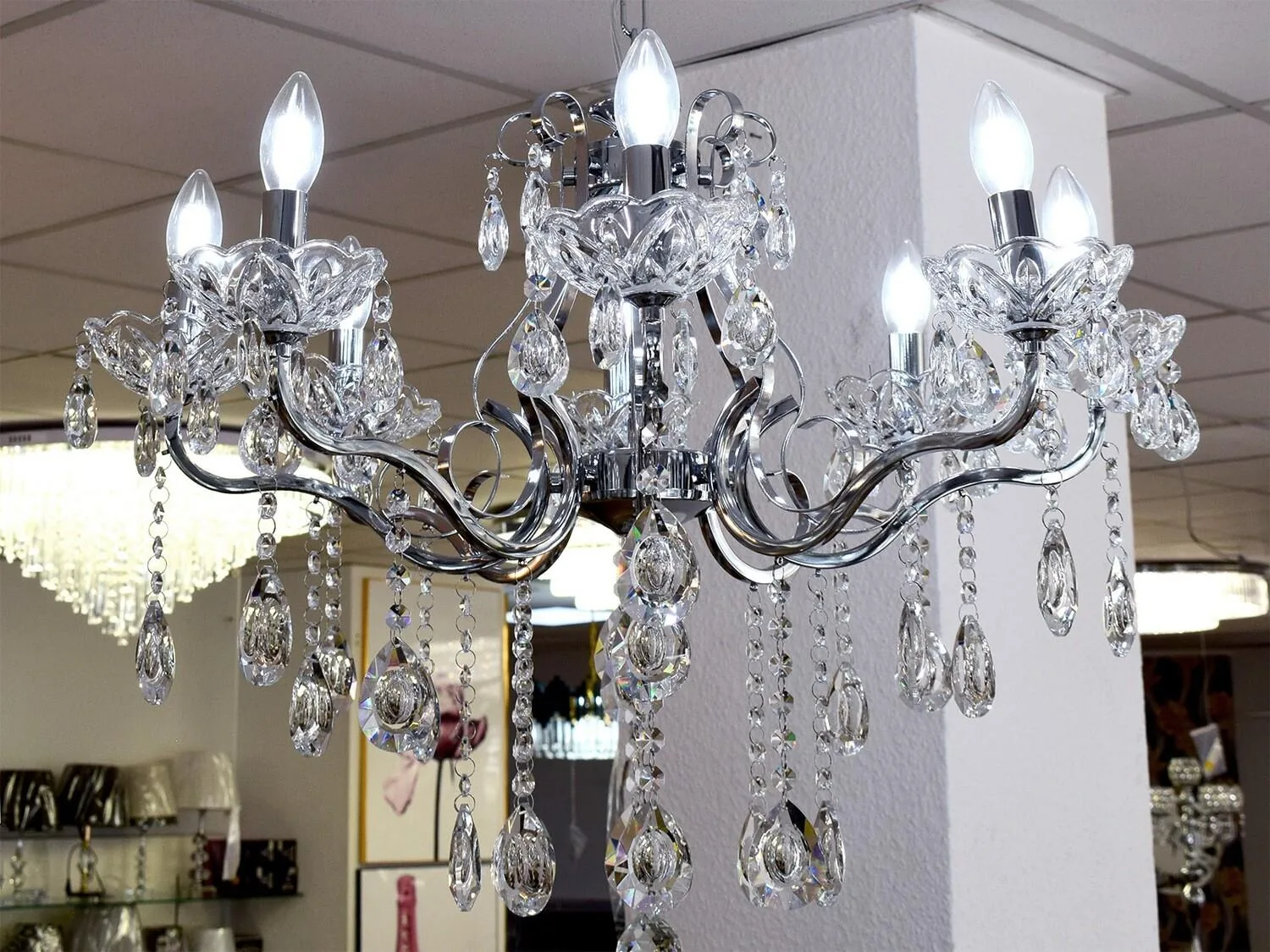 Kronleuchter Silber 8-armig ⌀ 60 cm Barock Kristall-Design Deckenlampe