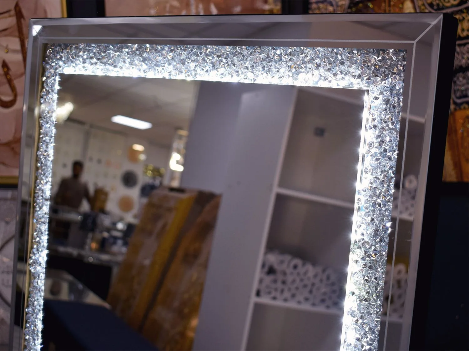 LED Standspiegel "Galerie" 60x160 Silber Crushed Diamant Deko