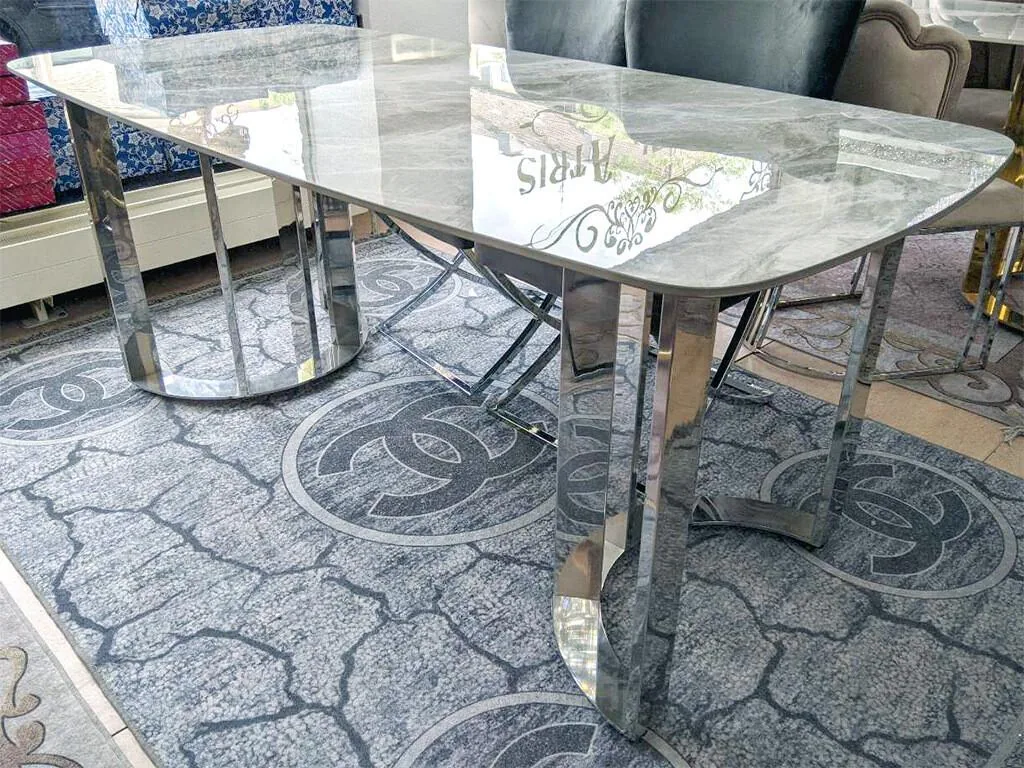 Esstisch "Paradies" 180x90 cm Grau Silber Marmor-Design Küche