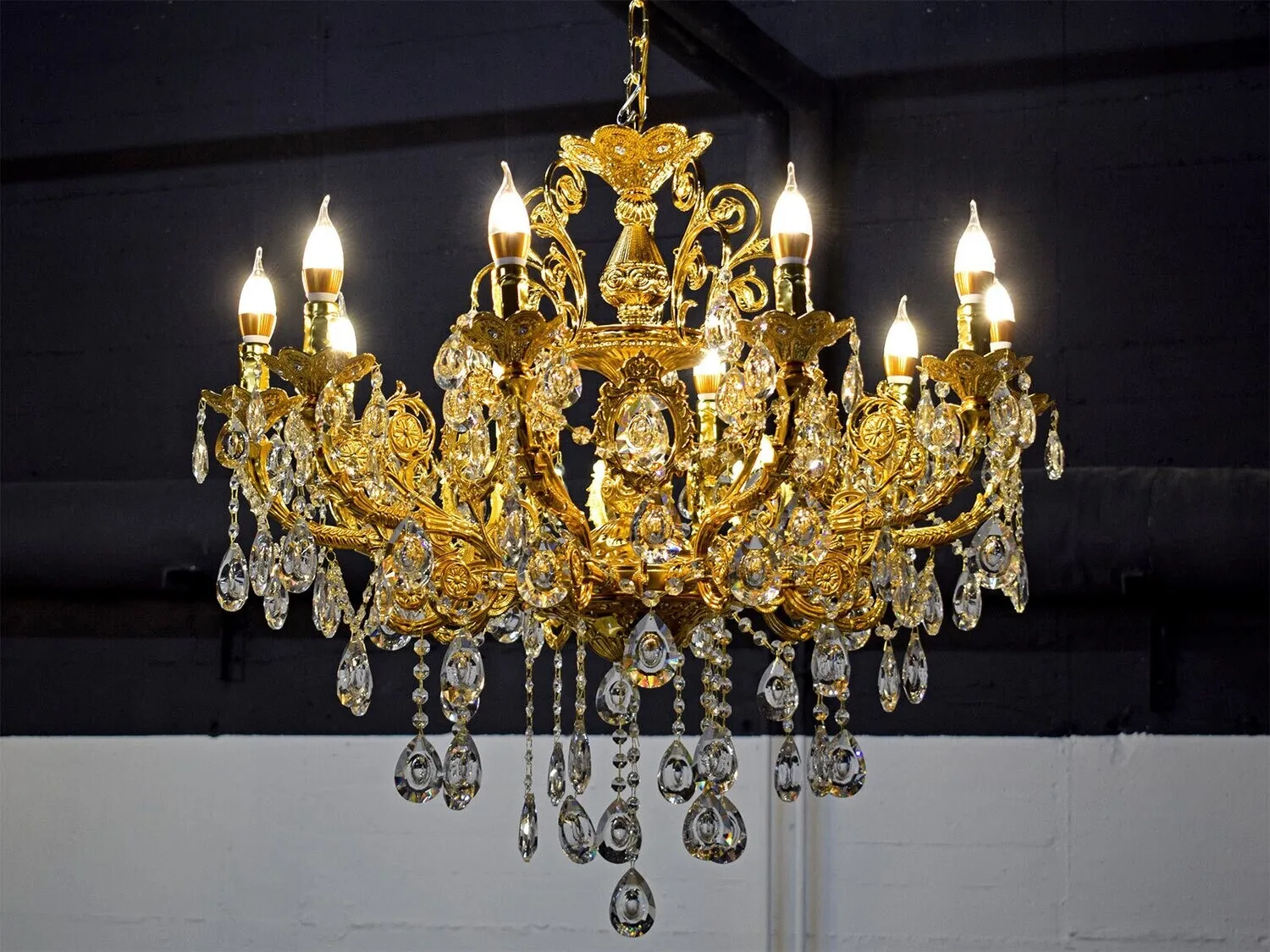 Kronleuchter "Richard" 10-armig Gold Kristall-Design Lüster