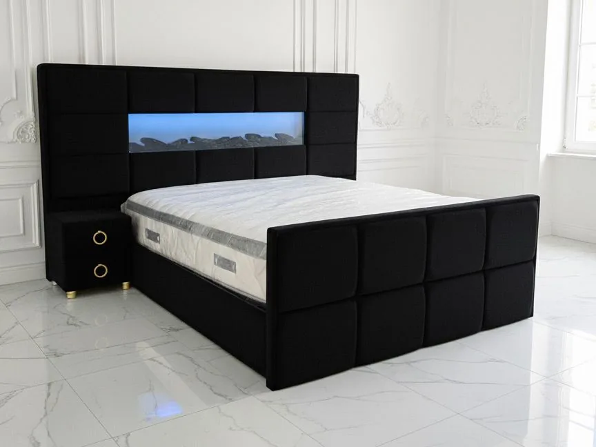Design Bett "Mustang" Deko-Kamin Bettkasten Nachttische