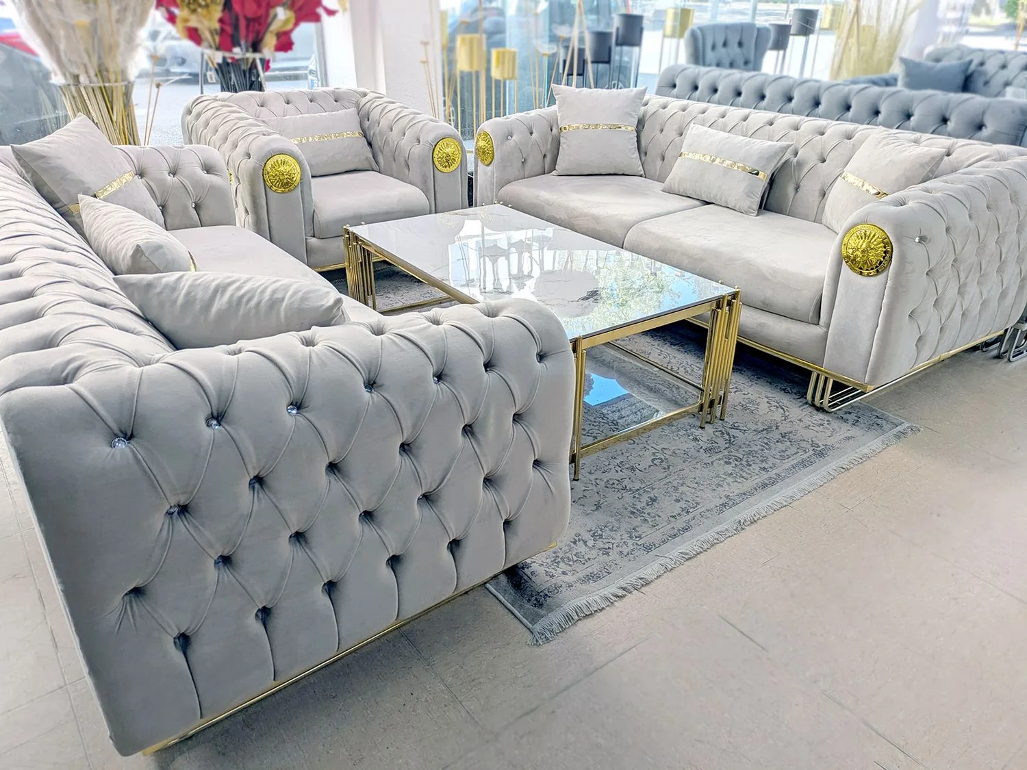 Chesterfield Sofa "Medusa" 3-3-1 Farbauswahl Wohnzimmer Garnitur