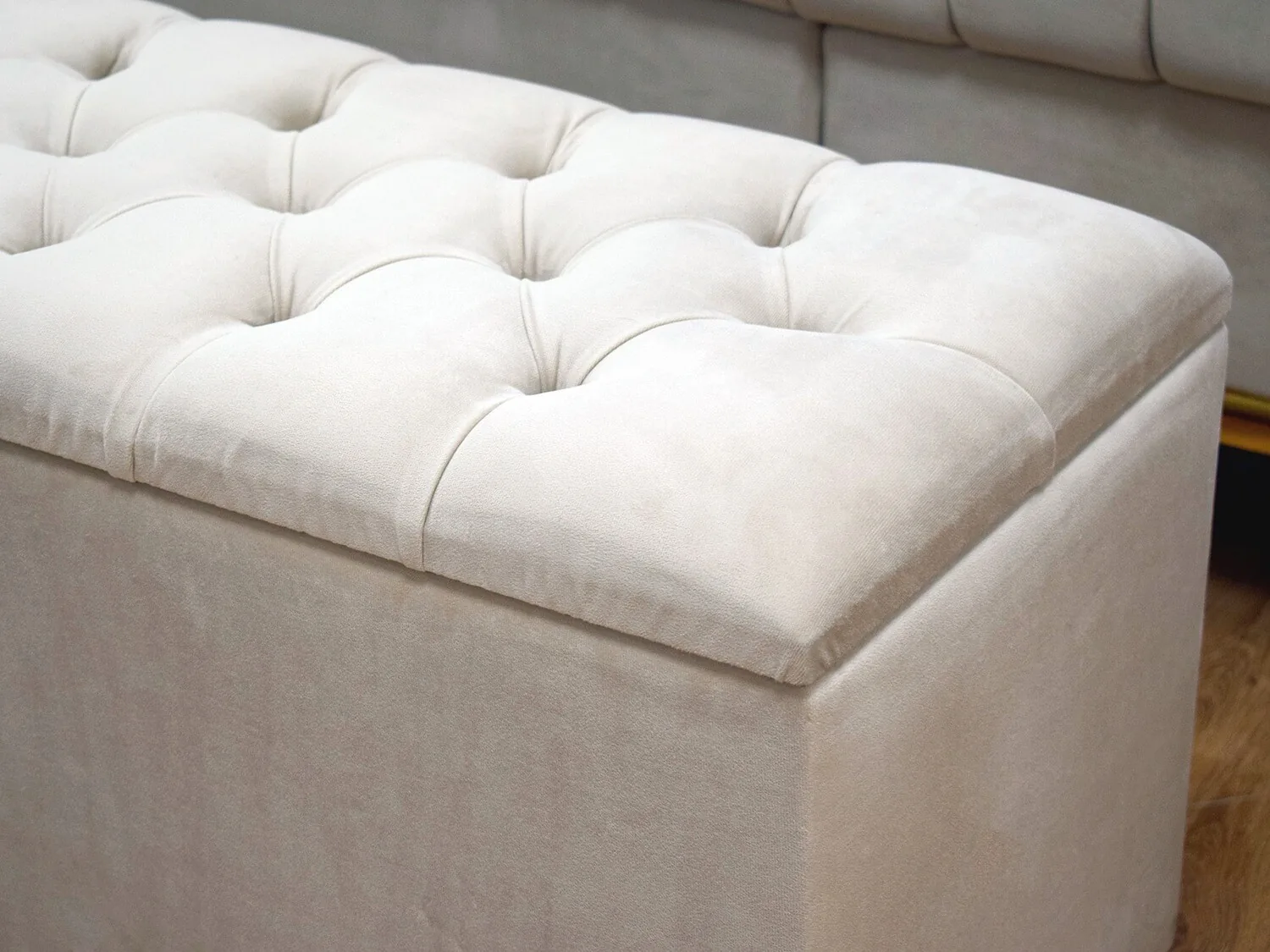Chesterfield Sitzbank "Jack" Beige & Grau Truhe Stauraum