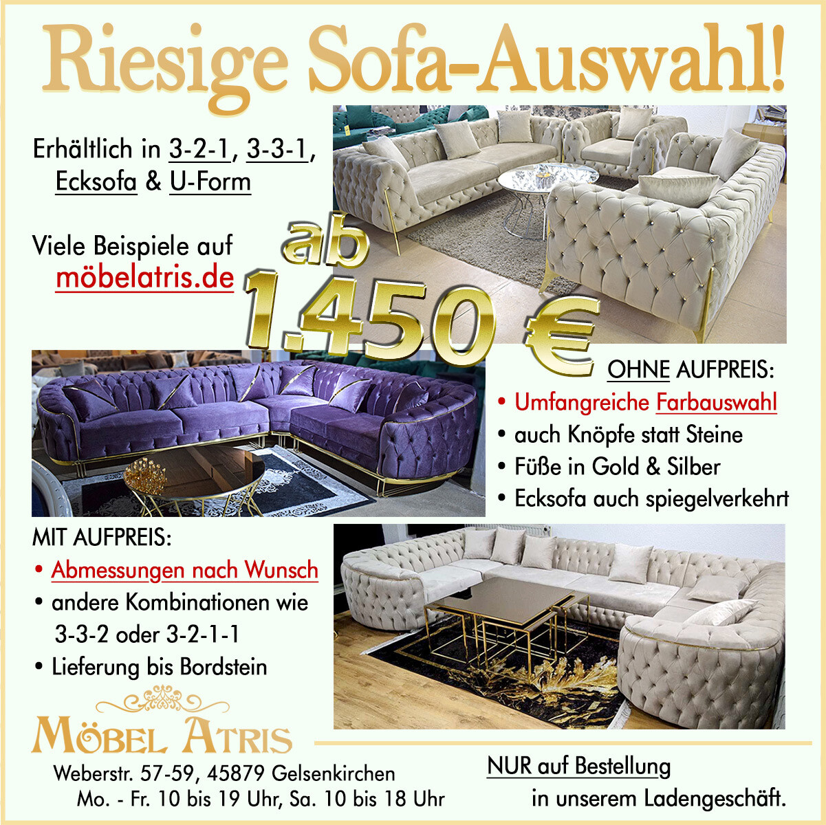 Sofa ganz nach Wunsch, 3-2-1, Ecksofa, U-Form und mehr!