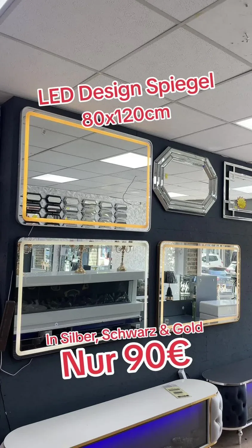 LED Spiegel "Amir" 120x80 wahlweise Gold Silber Schwarz Wandspiegel